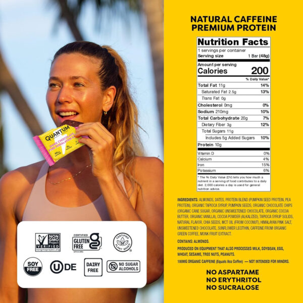 Quantum Energy Square: Energy Bar with Caffeine & 10g Protein. Delicious Healthy Snack On The Go. (Vegan, Gluten-free, Soy-free, Dairy-free) (Variety 12-Pack)