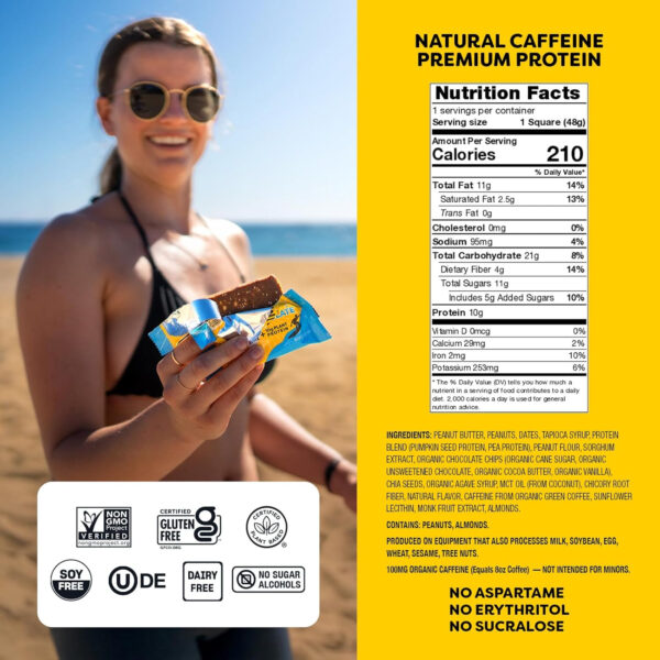 Quantum Energy Square: Energy Bar with Caffeine & 10g Protein. Delicious Healthy Snack On The Go. (Vegan, Gluten-free, Soy-free, Dairy-free) (Variety 12-Pack)