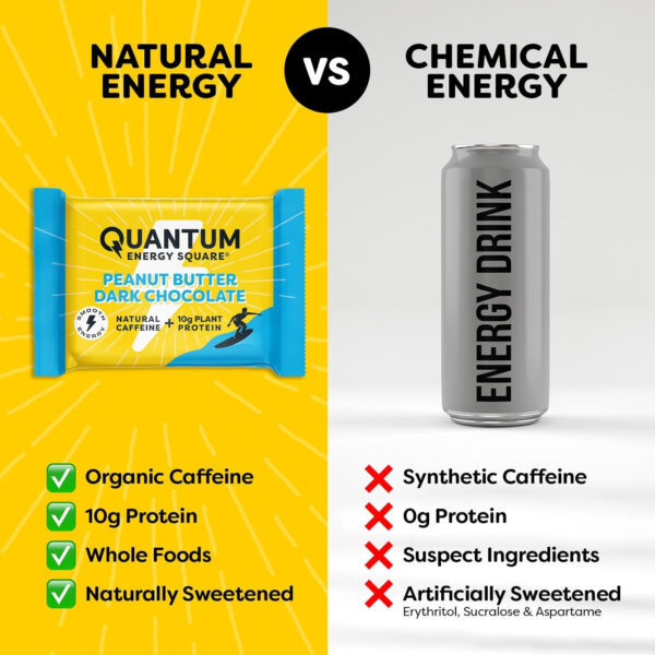 Quantum Energy Square: Energy Bar with Caffeine & 10g Protein. Delicious Healthy Snack On The Go. (Vegan, Gluten-free, Soy-free, Dairy-free) (Variety 12-Pack)