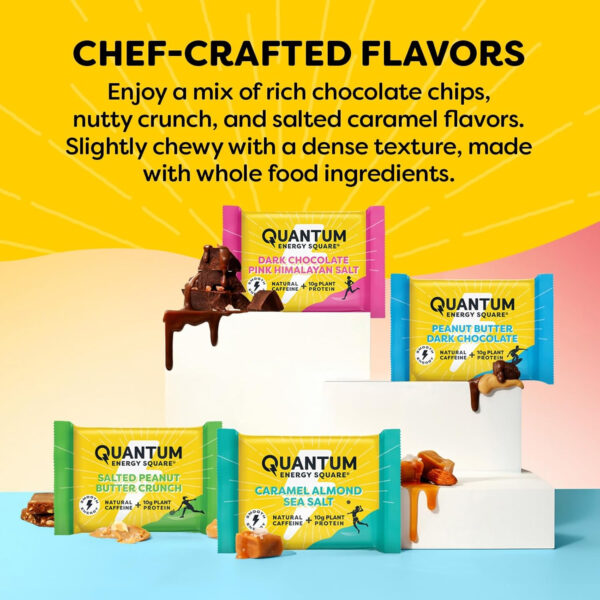 Quantum Energy Square: Energy Bar with Caffeine & 10g Protein. Delicious Healthy Snack On The Go. (Vegan, Gluten-free, Soy-free, Dairy-free) (Variety 12-Pack)