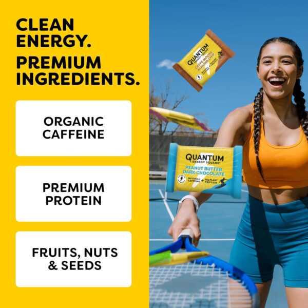 Quantum Energy Square: Energy Bar with Caffeine & 10g Protein. Delicious Healthy Snack On The Go. (Vegan, Gluten-free, Soy-free, Dairy-free) (Variety 12-Pack)