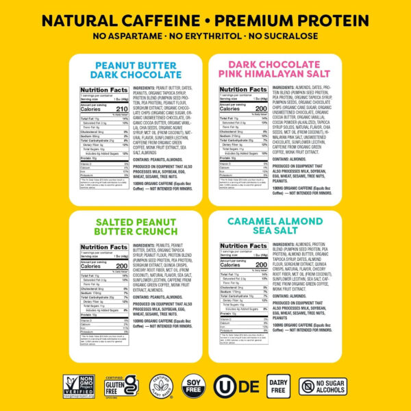 Quantum Energy Square: Energy Bar with Caffeine & 10g Protein. Delicious Healthy Snack On The Go. (Vegan, Gluten-free, Soy-free, Dairy-free) (Variety 12-Pack)