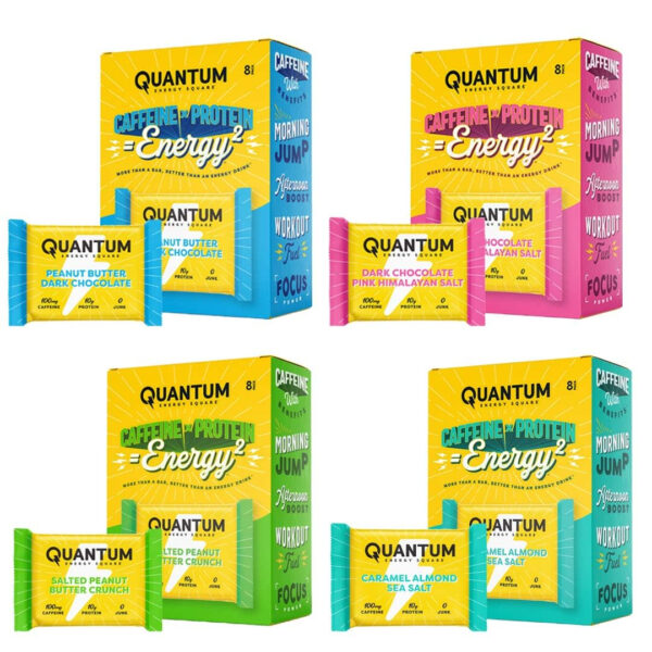 Quantum Energy Square: Energy Bar with Caffeine & 10g Protein. Delicious Healthy Snack On The Go. (Vegan, Gluten-free, Soy-free, Dairy-free) (Variety 12-Pack)
