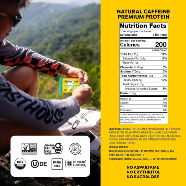 Quantum Energy Square: Energy Bar with Caffeine & 10g Protein. Delicious Healthy Snack On The Go. (Vegan, Gluten-free, Soy-free, Dairy-free) (Variety 12-Pack)