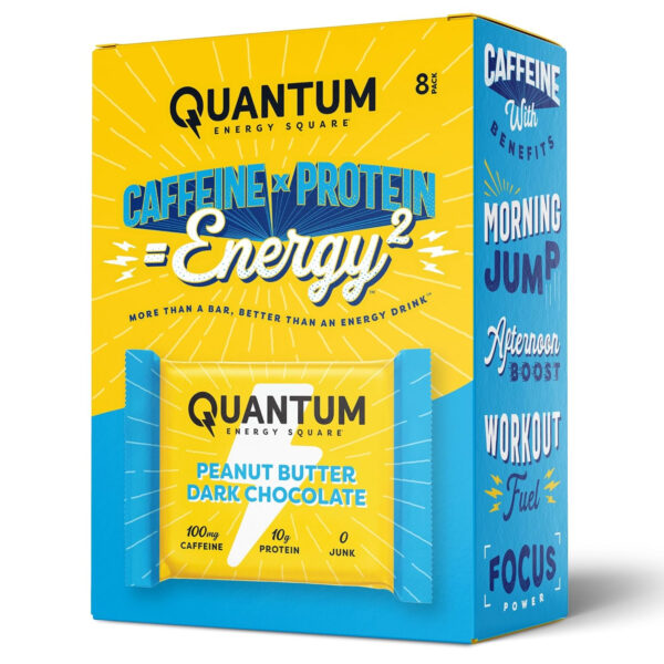 Quantum Energy Square: Energy Bar with Caffeine & 10g Protein. Delicious Healthy Snack On The Go. (Vegan, Gluten-free, Soy-free, Dairy-free) (Variety 12-Pack)