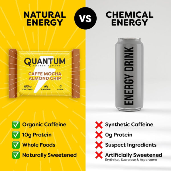 Quantum Energy Square: Energy Bar with Caffeine & 10g Protein. Delicious Healthy Snack On The Go. (Vegan, Gluten-free, Soy-free, Dairy-free) (Variety 12-Pack)