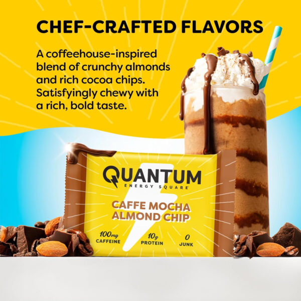 Quantum Energy Square: Energy Bar with Caffeine & 10g Protein. Delicious Healthy Snack On The Go. (Vegan, Gluten-free, Soy-free, Dairy-free) (Variety 12-Pack)