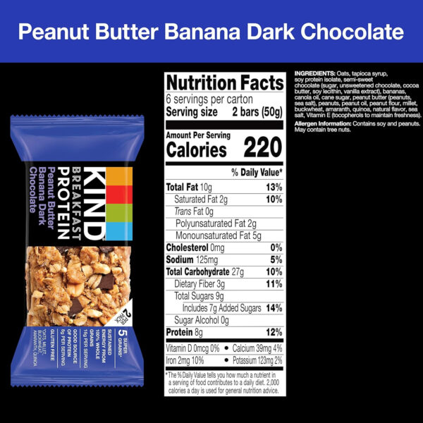 KIND Breakfast Protein Bars, Peanut Butter Banana Dark Chocolate, Healthy Snacks, Gluten Free, 8g Protein, 6 Count