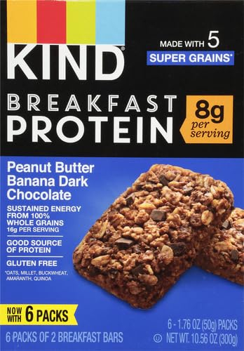 KIND Breakfast Protein Bars, Peanut Butter Banana Dark Chocolate, Healthy Snacks, Gluten Free, 8g Protein, 6 Count