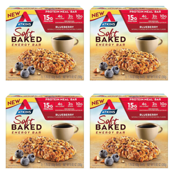 6893b303e8176e02969c4e28152dc80e9f8e7649e021d9c4ee45c.jpg Atkins Blueberry Flavored Soft Baked Energy Bars, High in Protein Snack Bar, Low Sugar, High Fiber Snack, Protein Snack, 4 Packs (4 Bars Each)