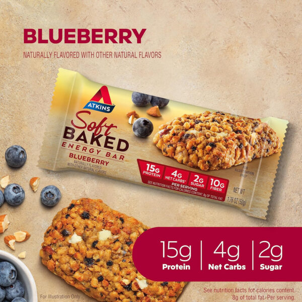 6893b307ae34247115d1133c6712020d9d84c908e8c0bd8cf2f71.jpg Atkins Blueberry Flavored Soft Baked Energy Bars, High in Protein Snack Bar, Low Sugar, High Fiber Snack, Protein Snack, 4 Packs (4 Bars Each)