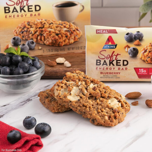 6893b30a43f2779e69f9084311c4cd9915d0ea4dffd0967f59510.jpg Atkins Blueberry Flavored Soft Baked Energy Bars, High in Protein Snack Bar, Low Sugar, High Fiber Snack, Protein Snack, 4 Packs (4 Bars Each)