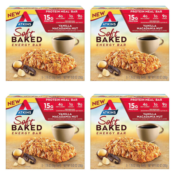 6893b30e39f5f507e319dce254bcd37ccb0553594fa9ed7c8a205.jpg Atkins Blueberry Flavored Soft Baked Energy Bars, High in Protein Snack Bar, Low Sugar, High Fiber Snack, Protein Snack, 4 Packs (4 Bars Each)