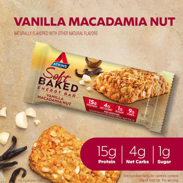 6893b311d2ae23556bf89e1e5e2542f621490bccaaca6f05a9869.jpg Atkins Blueberry Flavored Soft Baked Energy Bars, High in Protein Snack Bar, Low Sugar, High Fiber Snack, Protein Snack, 4 Packs (4 Bars Each)