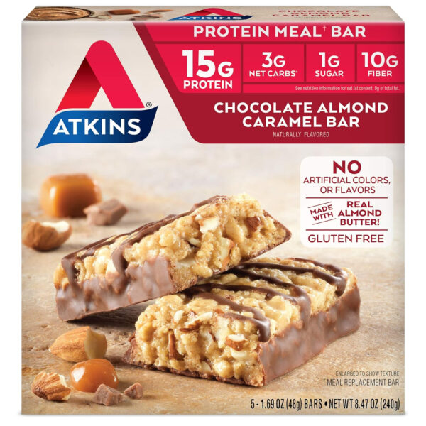 6893b31cbc1c48a3fd74926d66f187e9199757aaefa6521527253.jpg Atkins Blueberry Flavored Soft Baked Energy Bars, High in Protein Snack Bar, Low Sugar, High Fiber Snack, Protein Snack, 4 Packs (4 Bars Each)