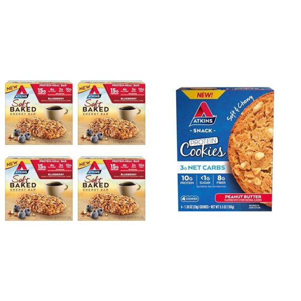 6893b31fb656d9b305089e0e33b555d64c3fd023243b32642d318.jpg Atkins Blueberry Flavored Soft Baked Energy Bars, High in Protein Snack Bar, Low Sugar, High Fiber Snack, Protein Snack, 4 Packs (4 Bars Each)