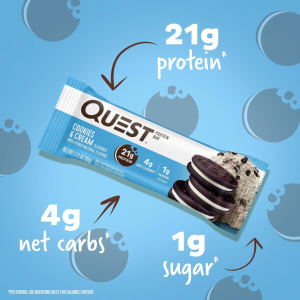 Quest Nutrition Chocolate Chip Dough Cookie Protein Bars, 21g Protein, 1g Sugar, 4g Net Carb, Gluten Free, Keto Friendy, 12 Count