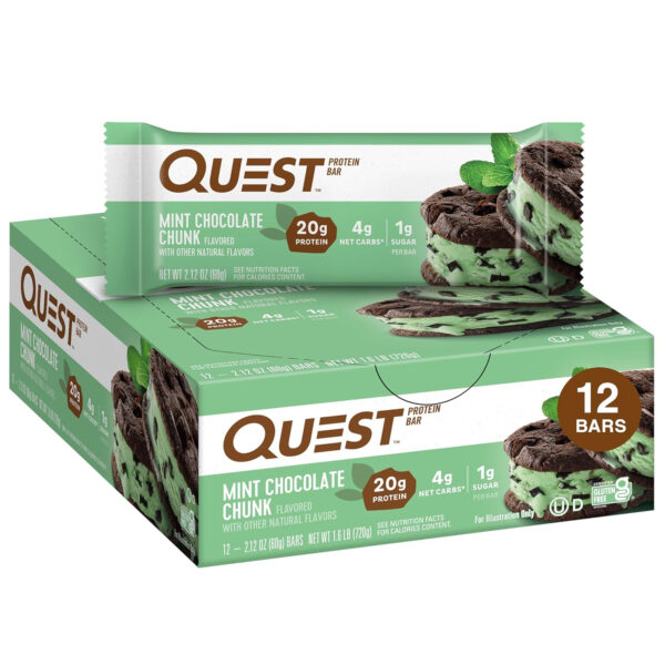 Quest Nutrition Chocolate Chip Dough Cookie Protein Bars, 21g Protein, 1g Sugar, 4g Net Carb, Gluten Free, Keto Friendy, 12 Count