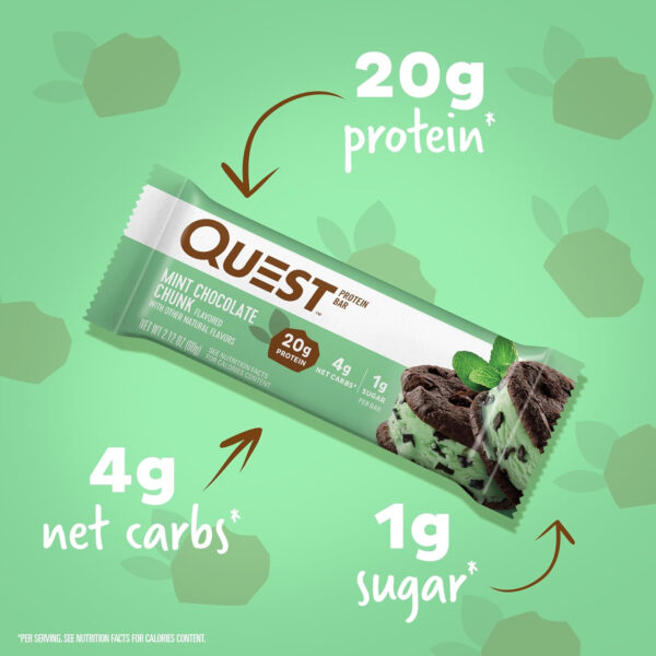 Quest Nutrition Chocolate Chip Dough Cookie Protein Bars, 21g Protein, 1g Sugar, 4g Net Carb, Gluten Free, Keto Friendy, 12 Count