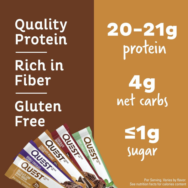 Quest Nutrition Chocolate Chip Dough Cookie Protein Bars, 21g Protein, 1g Sugar, 4g Net Carb, Gluten Free, Keto Friendy, 12 Count