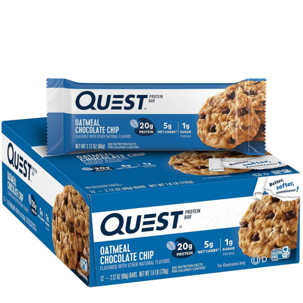 Quest Nutrition Chocolate Chip Dough Cookie Protein Bars, 21g Protein, 1g Sugar, 4g Net Carb, Gluten Free, Keto Friendy, 12 Count