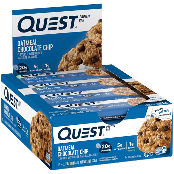 Quest Nutrition Chocolate Chip Dough Cookie Protein Bars, 21g Protein, 1g Sugar, 4g Net Carb, Gluten Free, Keto Friendy, 12 Count