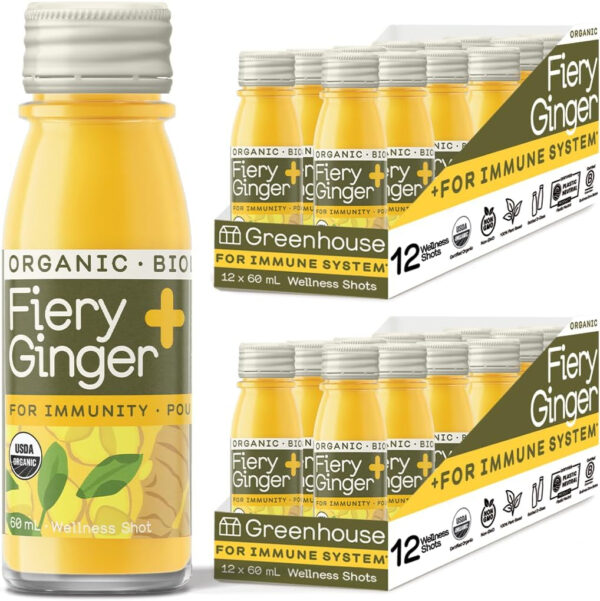 Greenhouse Juice Detox Wellness Shots Organic Immunity Shots Juice Liver Health Wellness + Anti-Inflammatory with Ginseng, Milk Thistle, and Dandelion Vegan & Gluten-Free (2 Oz, Pack of 12)