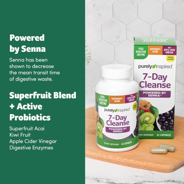 Purely Inspired 7-Day Detox Cleanse - Whole Body Cleanse & Detox Pills for Women & Men, Powered with Senna Leaf, Vitamin C, Apple Cider Vinegar, Digestive Enzymes & Probiotics - 42 Acai Berry Capsules