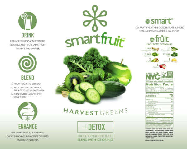 Smartfruit Harvest Greens + Detox, 100% Real Fruit Purée, Non-GMO, No Additives, Vegan - 48 Fl. Oz