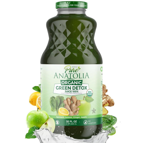 68940933655e9b85bb76b71e6b719535dd6c0123fb14034ded88b.jpg Organic Green Detox Juice by Pure Anatolia - Boost Immunity, Enhance your Health - USDA Organic, Gluten Free, Vegan - Reusable 1 Glass Bottle of 32 fl oz.