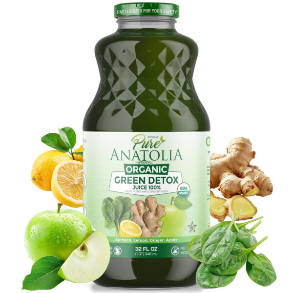 6894093be85cb588e991a39d2282e15c23d7623a2405e3563f0b0.jpg Organic Green Detox Juice by Pure Anatolia - Boost Immunity, Enhance your Health - USDA Organic, Gluten Free, Vegan - Reusable 1 Glass Bottle of 32 fl oz.