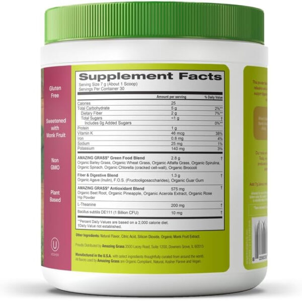 Amazing Grass Greens Superfood Detox & Digest: Greens Powder with Digestive Enzymes & Probiotics, Clean Green, 30 Servings (Packaging May Vary)