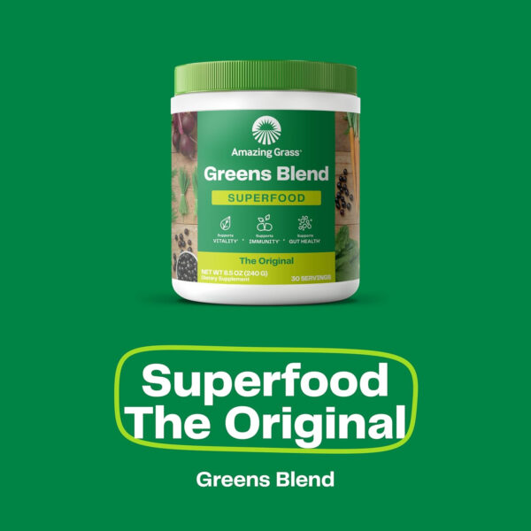 Amazing Grass Greens Superfood Detox & Digest: Greens Powder with Digestive Enzymes & Probiotics, Clean Green, 30 Servings (Packaging May Vary)