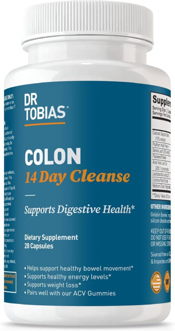 68940ad0e2ed44a37f823a287e41d1e351b1a9190c70102c26244.jpg Dr. Tobias Colon 14 Day Cleanse, Advanced Gut Cleanse Detox for Women & Men with Cascara Sagrada, Psyllium Husk, Senna Leaf & Probiotics, Non-GMO Colon Cleanse, 28 Capsules 1-2 Daily
