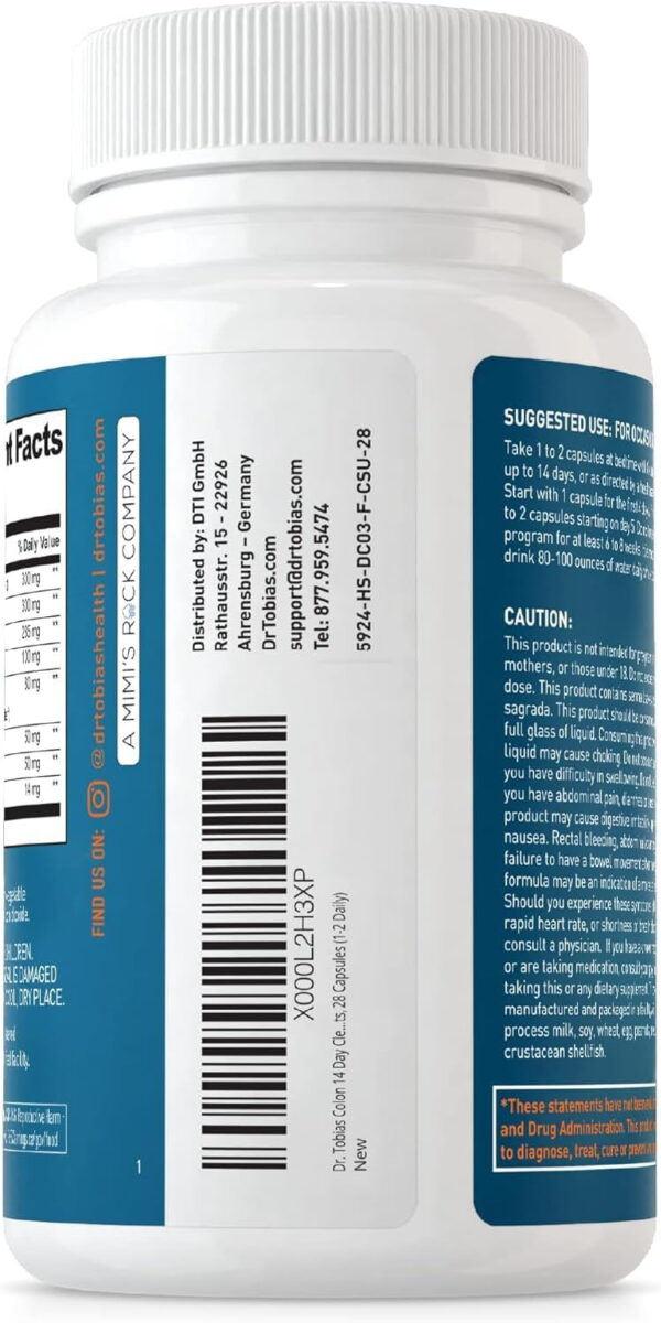 68940ad9f35765066fc43d29528290bf6d9e28d14d12ed4c8dc7e.jpg Dr. Tobias Colon 14 Day Cleanse, Advanced Gut Cleanse Detox for Women & Men with Cascara Sagrada, Psyllium Husk, Senna Leaf & Probiotics, Non-GMO Colon Cleanse, 28 Capsules 1-2 Daily