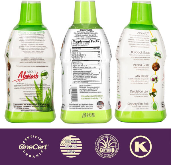 68940b2d8161cce9efb314b4761ea7788fd926bc6e60b11baabab.jpg Lily Of The Desert Aloe Vera Herbal Detox Formula - Aloe Vera Juice with Milk Thistle, Slippery Elm, Burdock Root, Dandelion Root, and Echinacea for Gut Health, Liver Support, and Wellness, 32 Oz