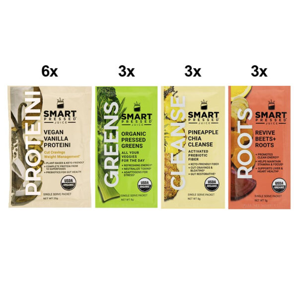 SMART Pressed Juice 3-Day Organic Juice Cleanse | Healthy Detox Program | Vegan Vanilla Protein, Cold-Pressed Green Juice, Beets Juice & Pineapple Chia Cleanse | High Fiber & Vegan