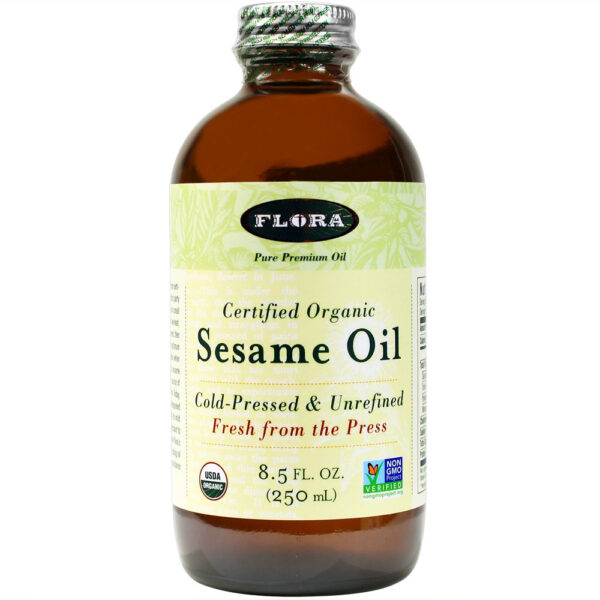Flora - Certified Organic Sesame Oil - Cold-Pressed Cooking Oil with Essential Fatty Acids - Vegan, Kosher & Non-GMO - 8.5 fl. oz. Glass Bottle