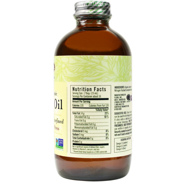 Flora - Certified Organic Sesame Oil - Cold-Pressed Cooking Oil with Essential Fatty Acids - Vegan, Kosher & Non-GMO - 8.5 fl. oz. Glass Bottle