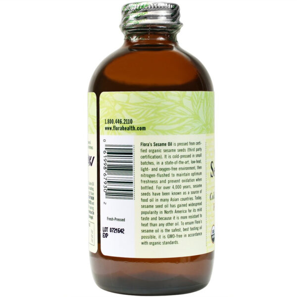 Flora - Certified Organic Sesame Oil - Cold-Pressed Cooking Oil with Essential Fatty Acids - Vegan, Kosher & Non-GMO - 8.5 fl. oz. Glass Bottle
