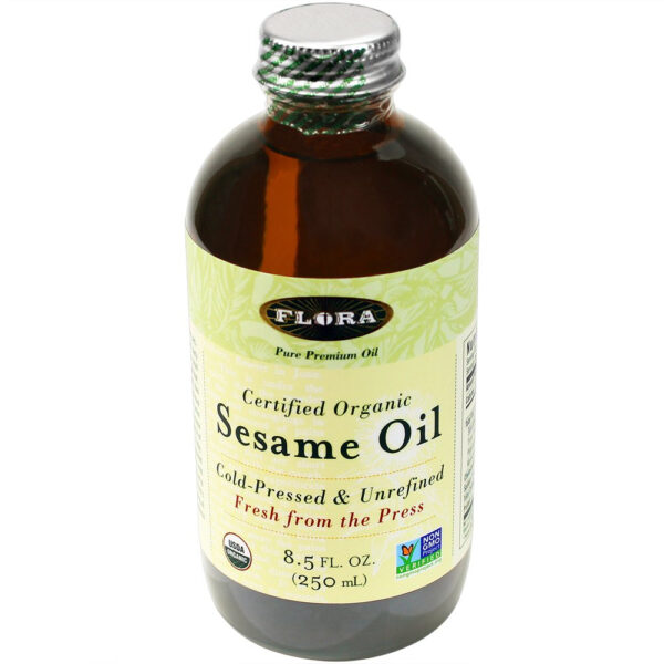 Flora - Certified Organic Sesame Oil - Cold-Pressed Cooking Oil with Essential Fatty Acids - Vegan, Kosher & Non-GMO - 8.5 fl. oz. Glass Bottle