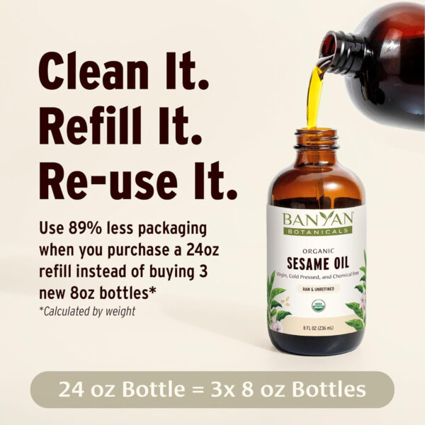 Banyan Botanicals Sesame Oil – Organic & Unrefined Sesame Oil for Skin, Body, Hair & More – Multiple Sizes – 8 oz – Non GMO Sustainably Sourced Vegan