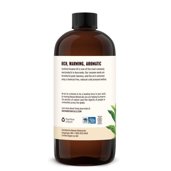 Banyan Botanicals Sesame Oil – Organic & Unrefined Sesame Oil for Skin, Body, Hair & More – Multiple Sizes – 8 oz – Non GMO Sustainably Sourced Vegan
