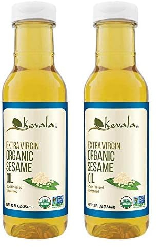 Kevala Organic Extra Virgin Sesame Oil – Only Premium Seeds Used , For Cooking , Cold Pressed, Unrefined , Suitable in Hair Care , Body, Bath ,12 oz