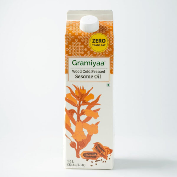 Gramiyaa Cold Pressed Non Toasted Sesame Oil for Cooking | 33.81 FL OZ (1L) | 100% Raw, Chemical Free, Wood Pressed Sesame Oil