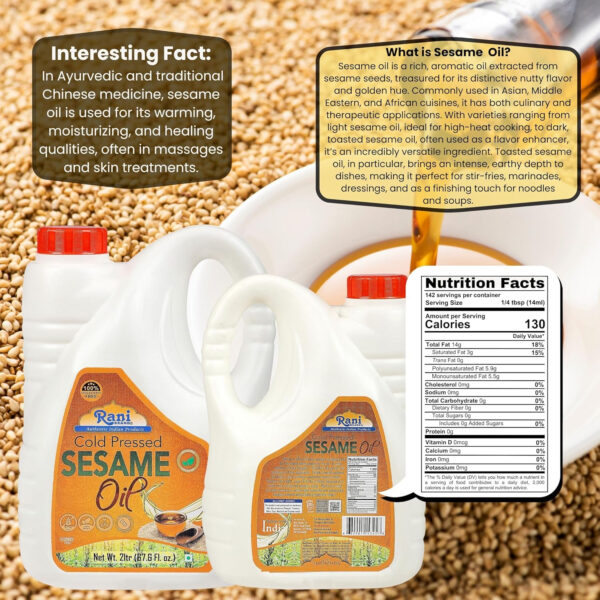 Rani Sesame Oil 169 Ounce (5 Liter) Cold Pressed | 100% Natural | NON-GMO | Kosher | Vegan | Gluten Free