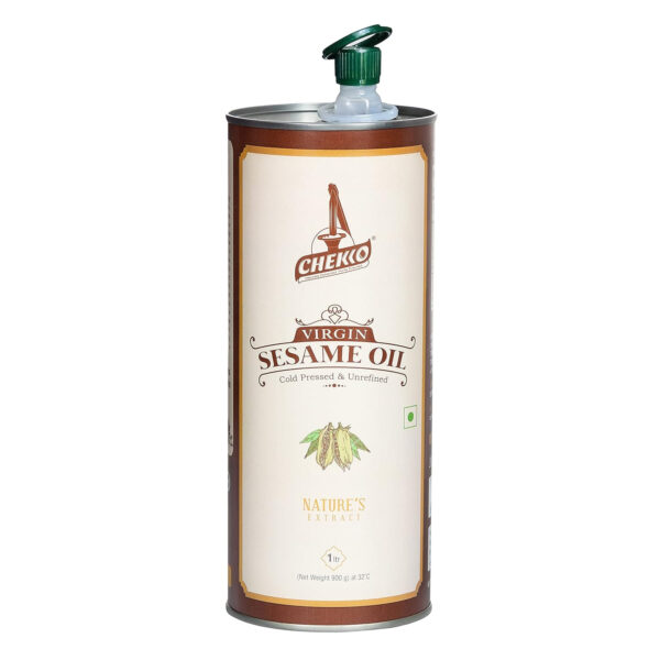 Chekko Cold Pressed Virgin Sesame (Gingelly) Oil | 100% Natural, Pure & Wood Pressed (1L - 33 OZ) for Cooking, Hair, Seasoning, Oil Massage and Oil Pulling…