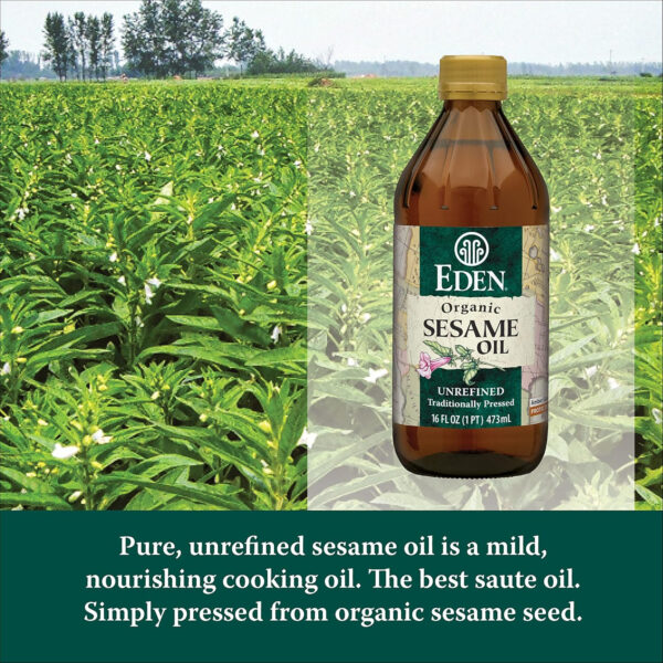 Eden Organic Sesame Oil, Unrefined, Extra Virgin, Traditionally Pressed, 16 fl oz Glass Bottle