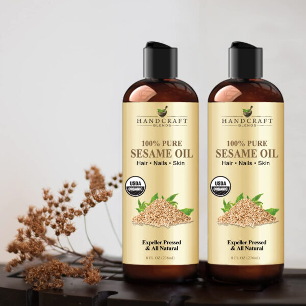 Handcraft Blends Organic Sesame Oil - 8 Fl Oz - 100% Pure and Natural - Premium Grade Carrier Oil for Skin and Hair - Hair and Body - Massage - Expeller-Pressed and Hexane-Free