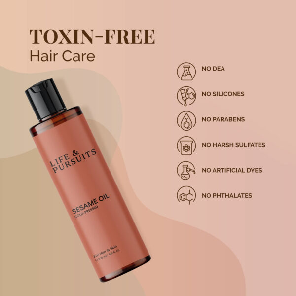 68945890ab598ef0bc190e9841653468cea1d2f226545100cbb8a.jpg Life & Pursuits 100% Cold-Pressed Unrefined Sesame Oil - Nourishing Oil for Hair and Skin, Promotes Radiance, Moisture, and Healthy Growth for Men & Women (6.76 Fl Oz)